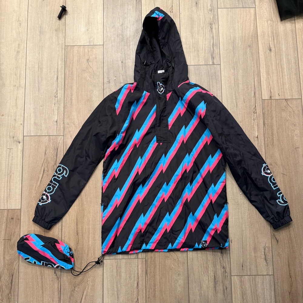 Bang Revolution Energy Drink Windbreaker Anorak Jacket Medium Black Blue RARE